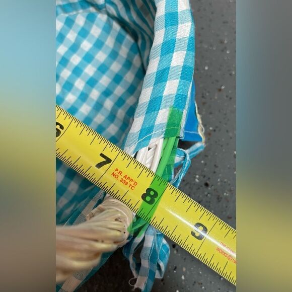 10” Basket Oval White w/ Handle Blue Gingham Liner Yellow RicRac Trim EPC - Picture 8 of 10